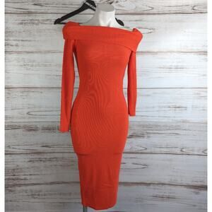 Boohoo Off Shoulder Fold Over Rib Midi Red Dress Sz 6 New